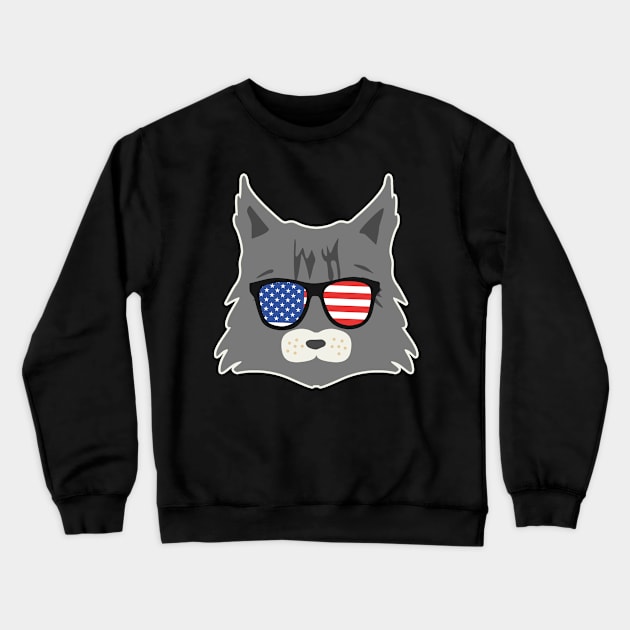 4th Of July Cat Shirt | Sunglasses Flag Maine Coon Gift Crewneck Sweatshirt by Gawkclothing